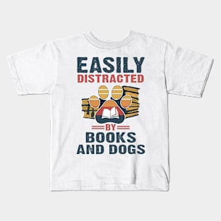 Vintage Easily Distracted By Books And Dogs Kids T-Shirt